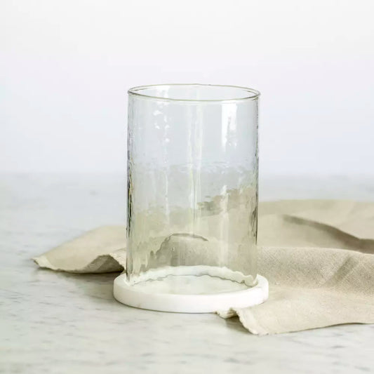 Wynton Hammered Glass Lantern with Marble Base